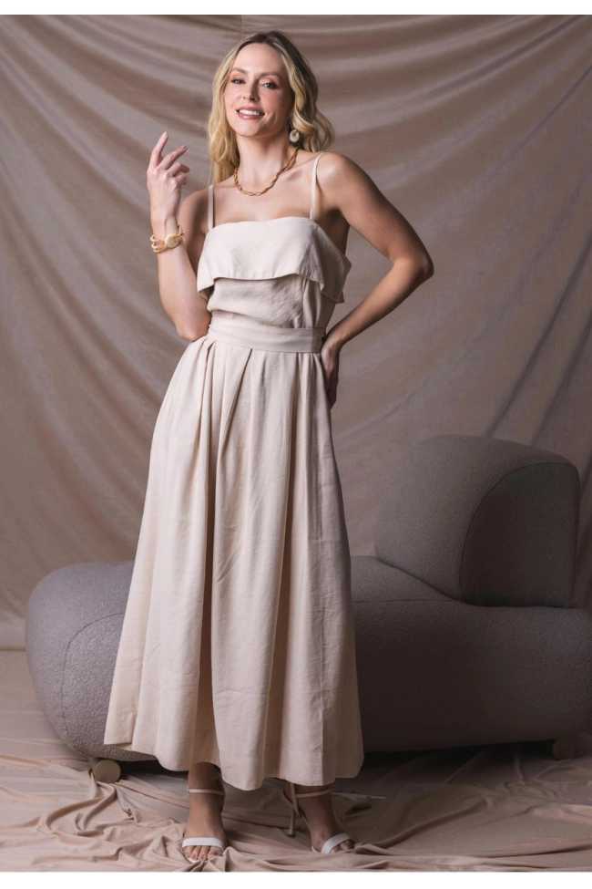 Produto Vestido Gabip Alça Longo Feminino Bege 