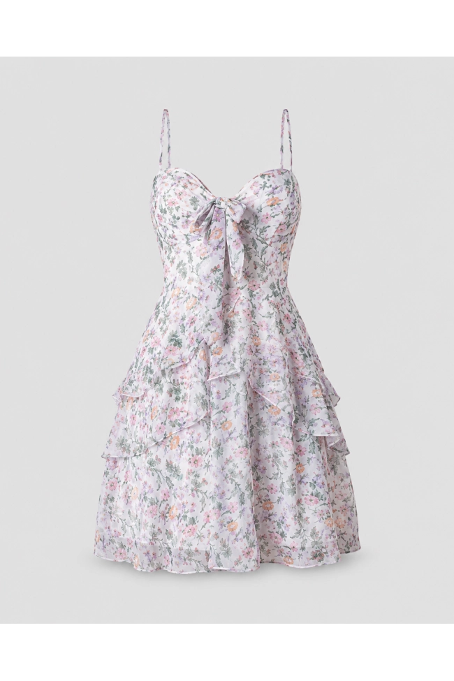 Produto Vestido Gabip Floral Babados Feminino Laranja