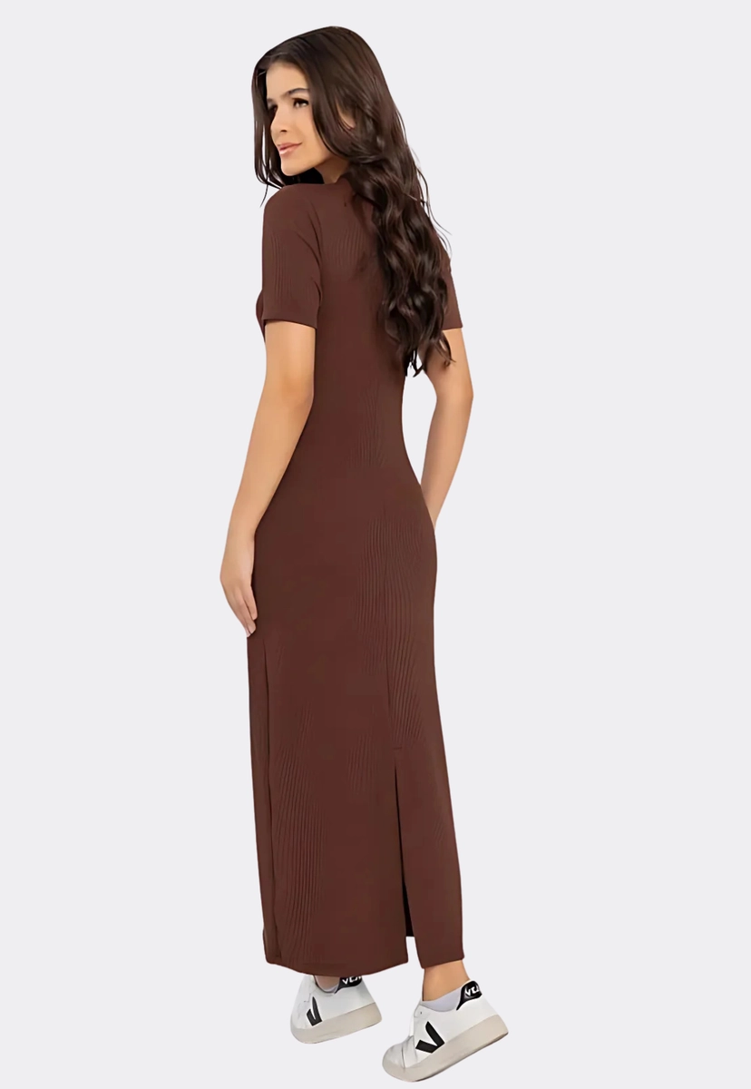 Vestido Gabip Midi Canelado Feminino Chocolate Produto Vestido Gabip Midi Canelado Feminino Chocolate