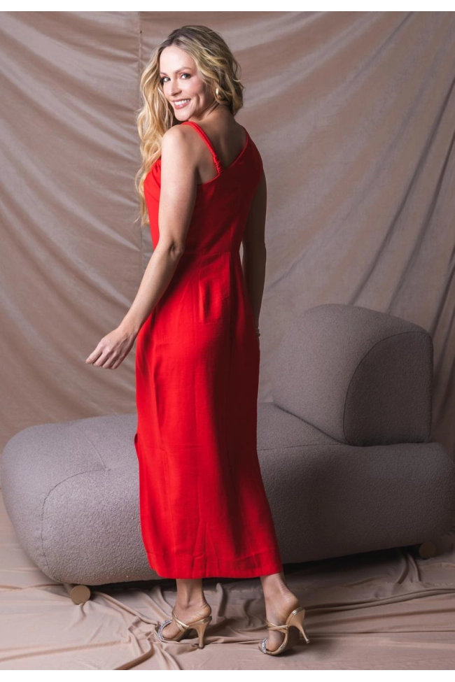 Produto Vestido Gabip Midi Cordão Feminino Vermelho 