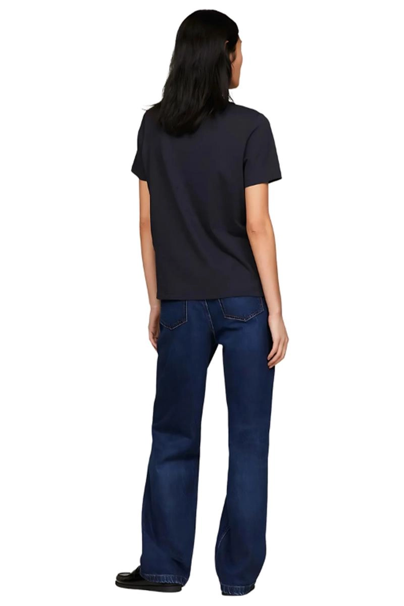 Baby Look Tommy Hilfiger Manga Curta Feminina Marinho