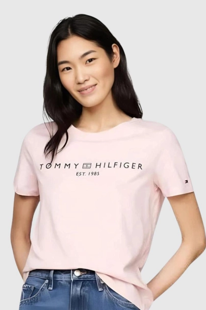 Produto - Baby Look Tommy Hilfiger Manga Curta Feminina Rosa Claro