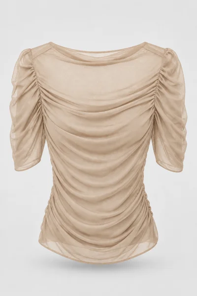 Blusa Feminina Tule Franzido Gabip Bege Produto Blusa Feminina Tule Franzido Gabip Bege