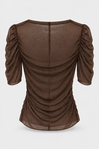 Blusa Feminina Tule Franzido Gabip Marrom Produto Blusa Feminina Tule Franzido Gabip Marrom