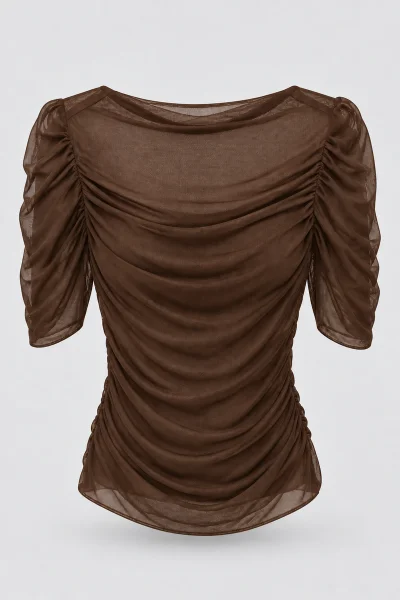 Blusa Feminina Tule Franzido Gabip Marrom Produto Blusa Feminina Tule Franzido Gabip Marrom