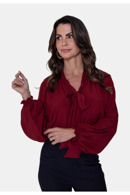 Produto - Blusa Gata Bakana Manga Longa Laço Feminina Cherry