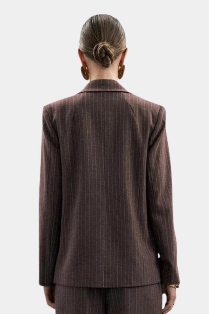 Produto Blazer Le Richard Alfaiataria Risca de Giz Feminino Chocolate