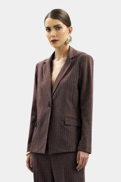 Produto - Blazer Le Richard Alfaiataria Risca de Giz Feminino Chocolate