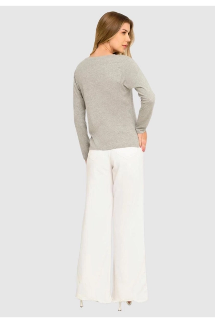 Blusa Aishty Básica Manga Longa Feminina Cinza Claro Produto Blusa Aishty Básica Manga Longa Feminina Cinza Claro