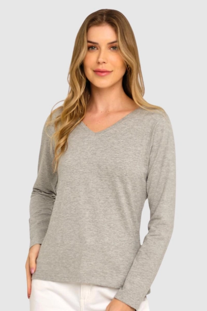 Produto - Blusa Aishty Básica Manga Longa Feminina Cinza Claro