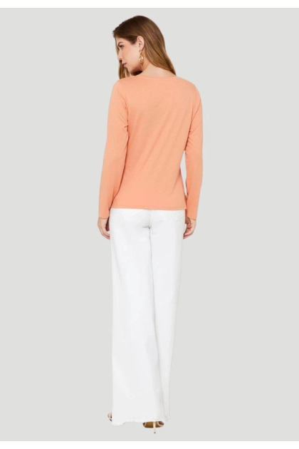 Produto Blusa Aishty Básica Manga Longa Gola V Feminina Laranja Claro