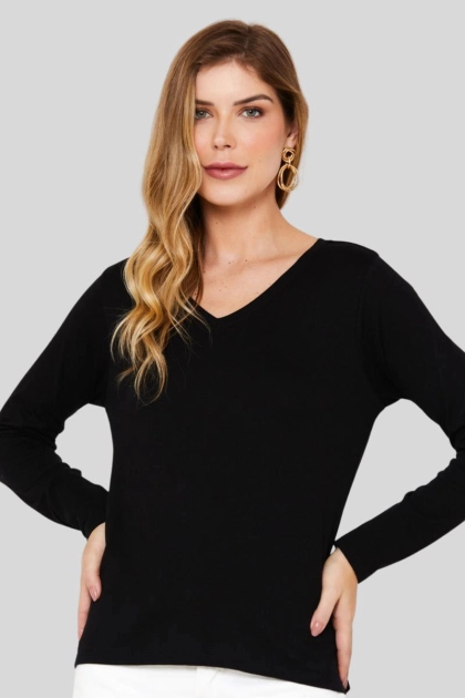 Produto - Blusa Aishty Básica Manga Longa Feminina Preto
