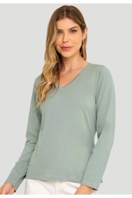 Produto - Blusa Aishty Básica Manga Longa Feminina Verde Claro