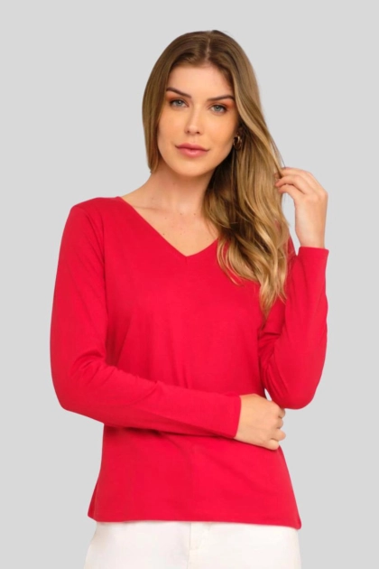 Produto - Blusa Aishty Básica Manga Longa Feminina Vermelha