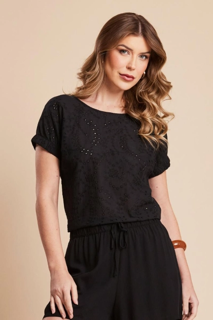 Produto - Blusa Aishty Manga Curta Feminino Preto 