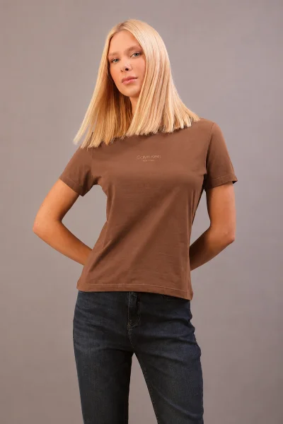 Blusa Calvin Klein Manga Curta Feminino Marrom Produto Blusa Calvin Klein Manga Curta Feminino Marrom