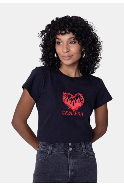 Produto - Blusa Cavalera Manga Curta Feminina Preta