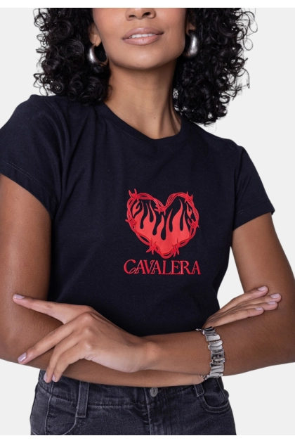 Produto - Blusa Cavalera Manga Curta Feminina Preta