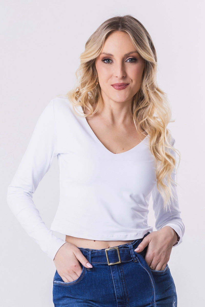 Produto - Blusa Coqueta Cropped Feminina Branca 