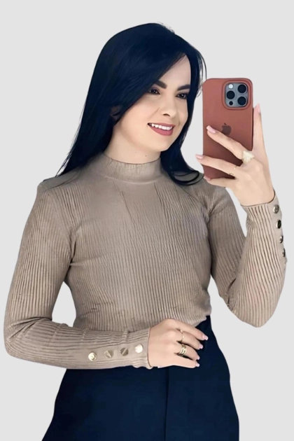 Produto - Blusa Coqueta Manga Longa Feminina Capuccino