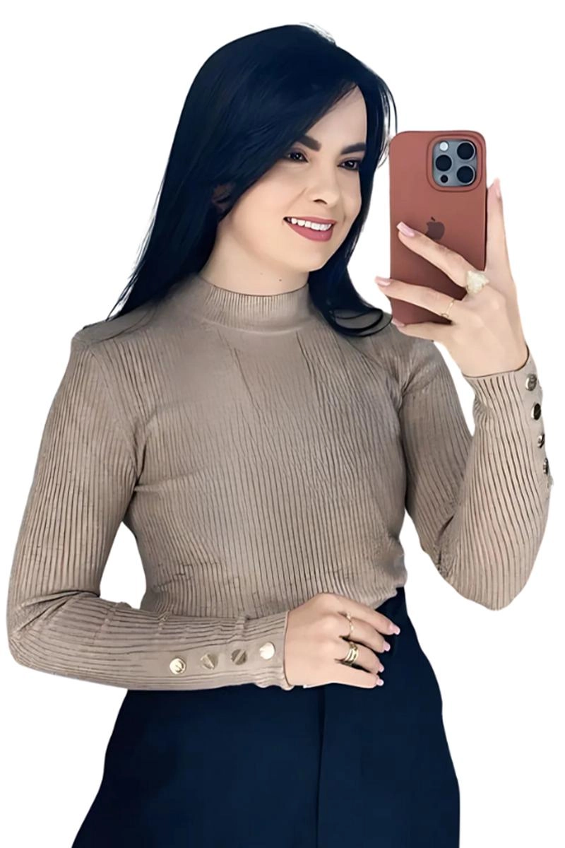 Produto - Blusa Coqueta Manga Longa Feminina Capuccino
