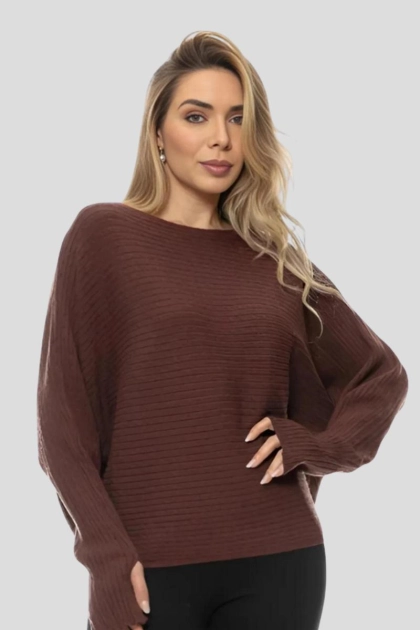 Produto - Blusa Crocker Tricot Manga Morcego Feminina Chocolate