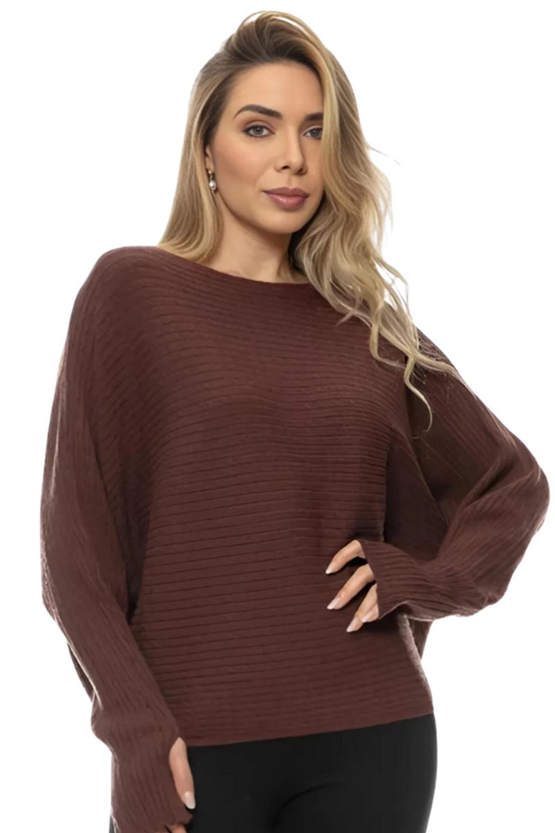 Blusa Crocker Tricot Manga Morcego Feminina Chocolate
