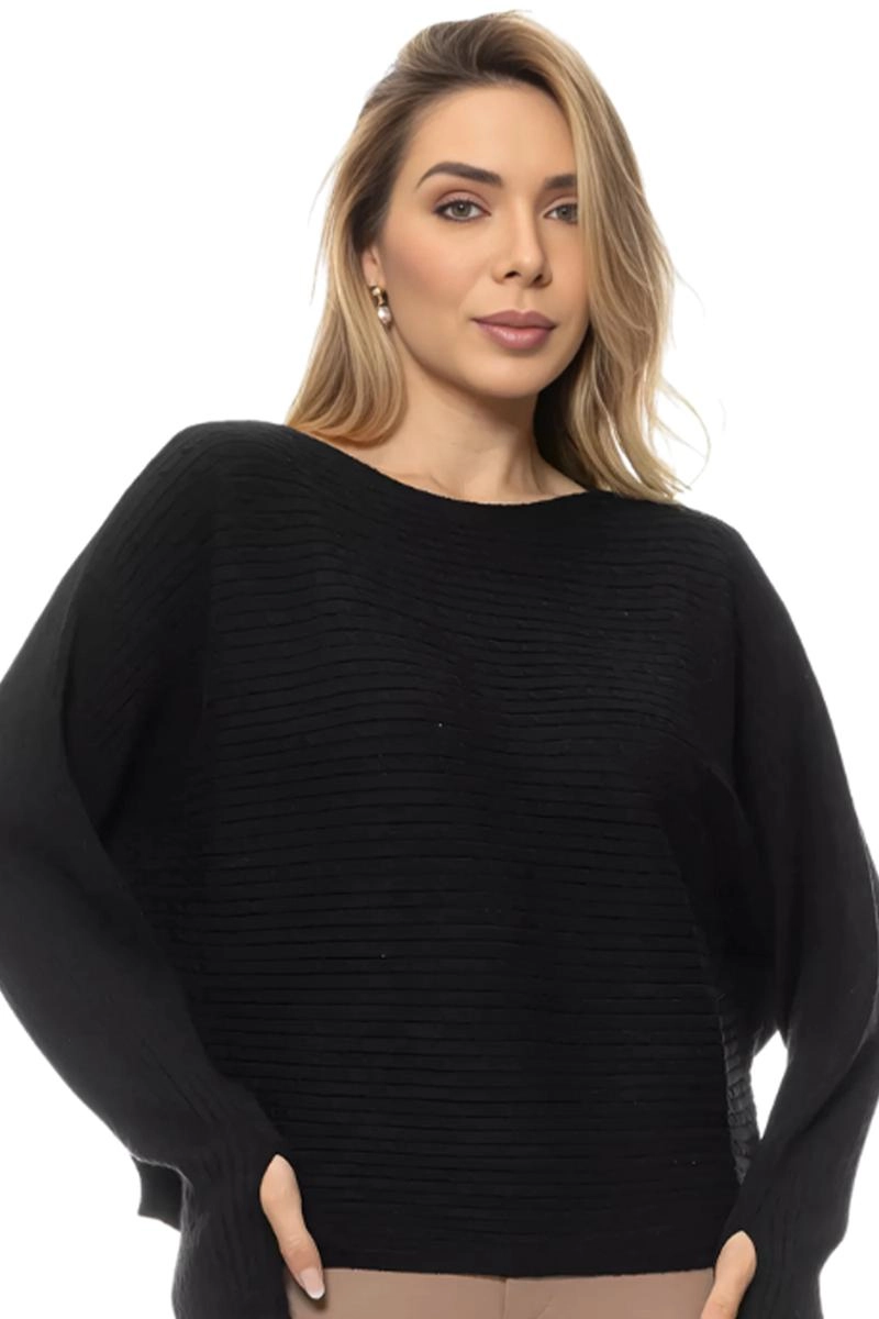 Blusa Crocker Tricot Manga Morcego Feminina Preta