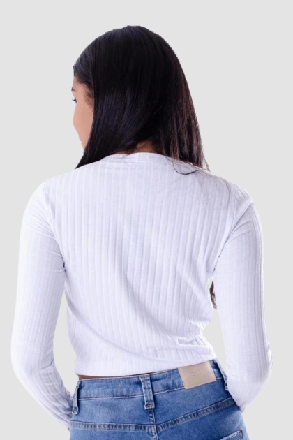 Produto Blusa Cropped Canelado Manga Longa Gabip Branco