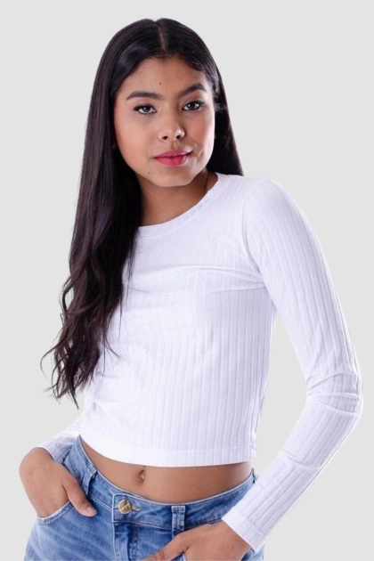 Produto Blusa Cropped Canelado Manga Longa Gabip Branco