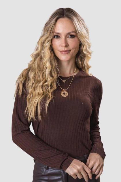 Produto - Blusa Cropped Canelado Manga Longa Gabip Marrom