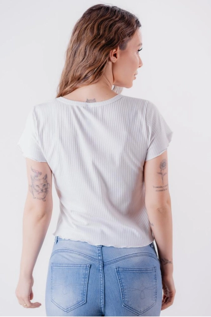 Blusa Dezali Cropped Canelado Manga Curta Feminina Produto Blusa Dezali Cropped Canelado Manga Curta Feminina