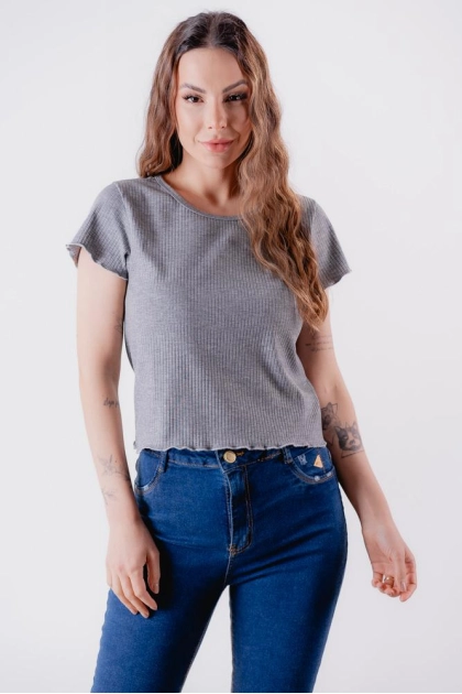 Produto - Blusa Dezali Cropped Canelado Manga Curta Feminina