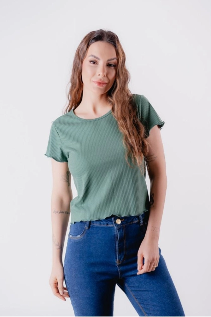 Produto - Blusa Dezali Cropped Canelado Manga Curta Feminina