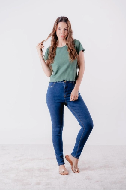 Produto - Blusa Dezali Cropped Canelado Manga Curta Feminina