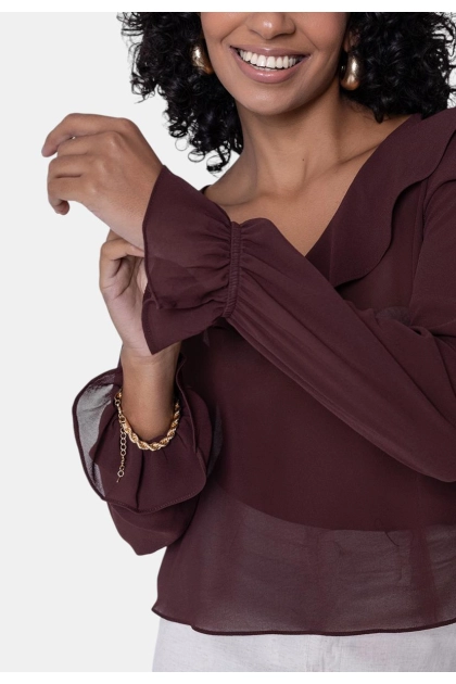 Blusa Ellen One Babados Feminina Chocolate Produto Blusa Ellen One Babados Feminina Chocolate