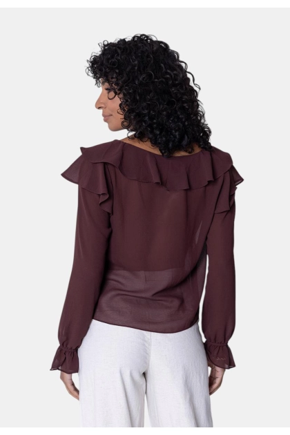 Blusa Ellen One Babados Feminina Chocolate Produto Blusa Ellen One Babados Feminina Chocolate
