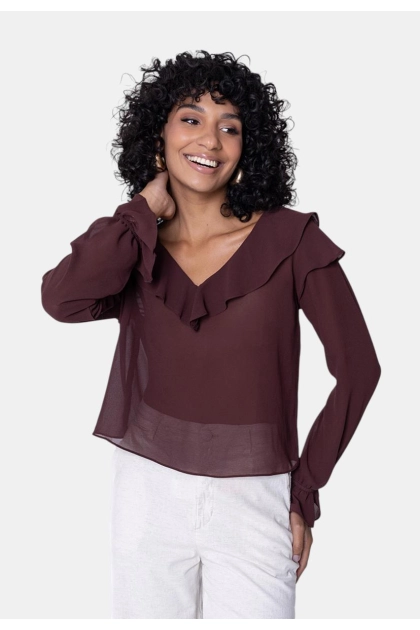 Produto - Blusa Ellen One Babados Feminina Chocolate