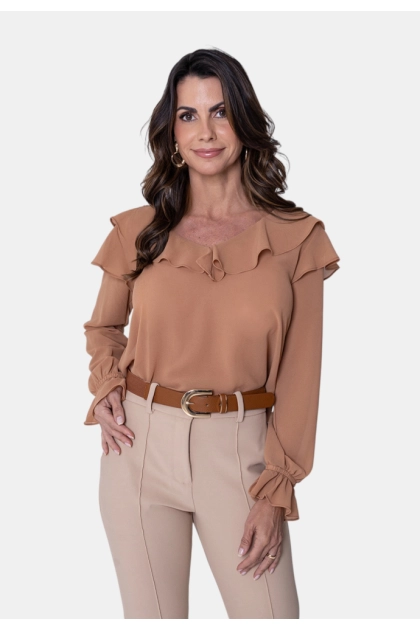 Produto - Blusa Ellen One Babados Feminina Mocha