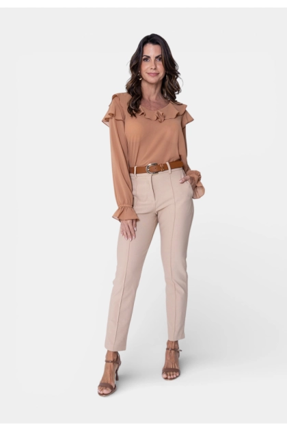 Blusa Ellen One Babados Feminina Mocha Produto Blusa Ellen One Babados Feminina Mocha
