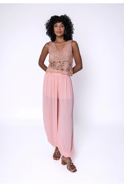 Produto Blusa Ellen One Cropped Renda Feminina Bege