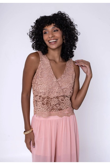 Produto - Blusa Ellen One Cropped Renda Feminina Bege