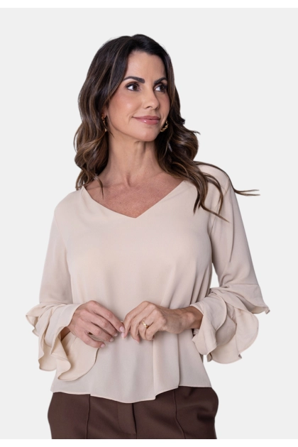 Produto - Blusa Ellen One Manga Longa Babados Bege