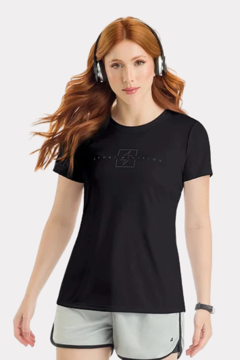 Produto - Blusa Endorfina Dry Fit Estampa Sport Division Feminina Preta