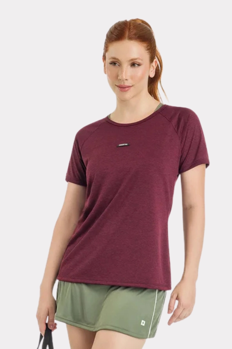 Produto - Blusa Endorfina Dry Fit Etiqueta Decorativa Feminina Mescla Rubi 
