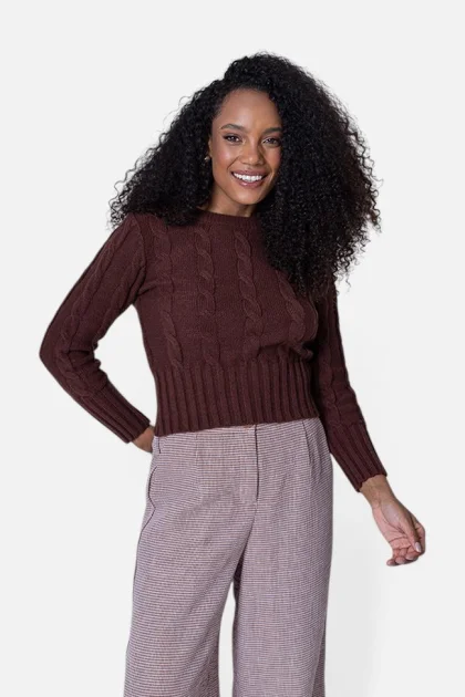 Blusa Feminina Modal Cropped Sea Brazil Café Produto Blusa Feminina Modal Cropped Sea Brazil Café