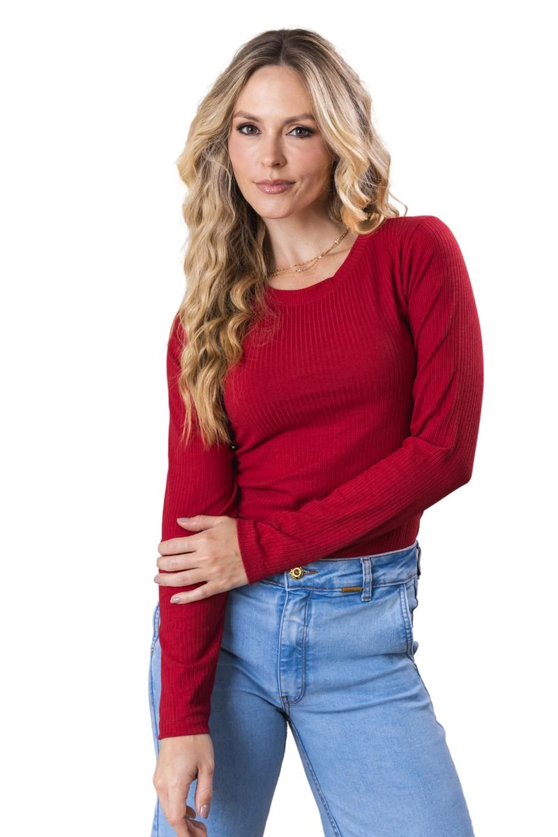 Blusa Gabip Canelada Basica Manga Longa Feminina Cereja