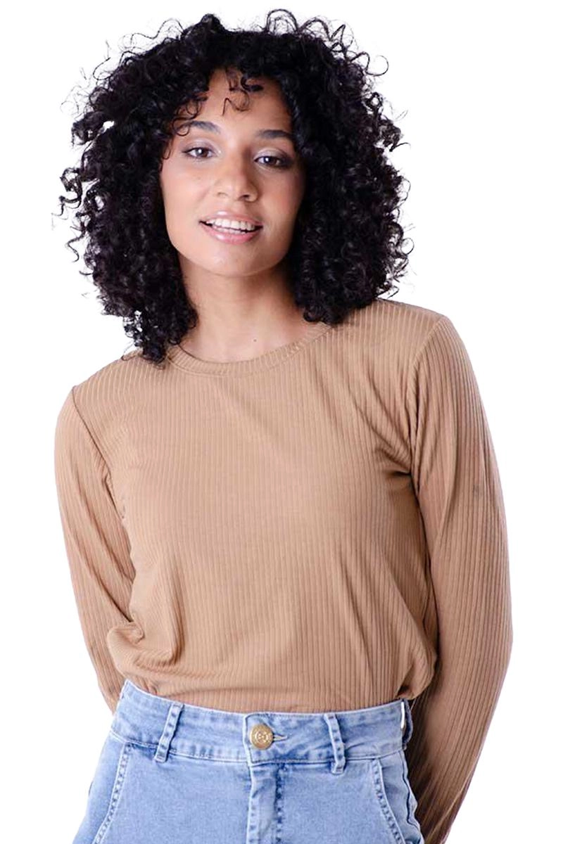 Blusa Gabip Cropped Canelada Feminina Caramelo