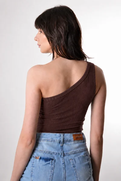 Blusa Gabip Feminina Cropped 1 Ombro Chocolate Produto Blusa Gabip Feminina Cropped 1 Ombro Chocolate