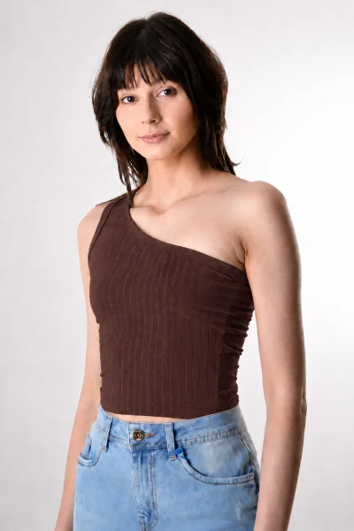 Blusa Gabip Feminina Cropped 1 Ombro Chocolate Produto Blusa Gabip Feminina Cropped 1 Ombro Chocolate